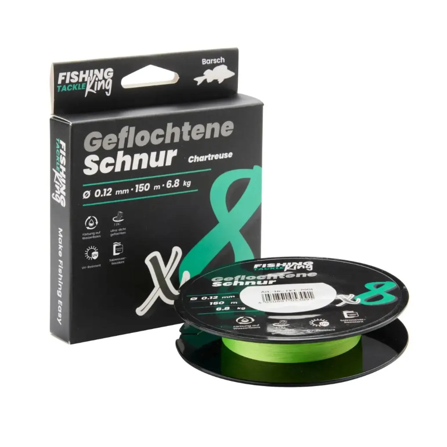 Fishing-King Tackle 8-fach Geflochtene Schnur Chartreuse 150m 0,12mm Barsch