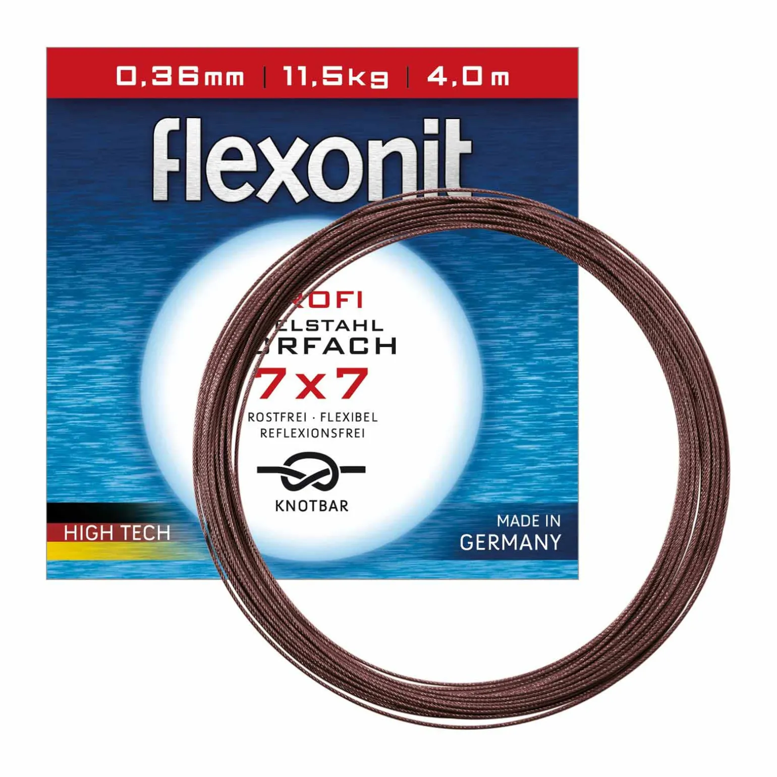 Flexonit 7x7 Stahlvorfach 0,36mm + Quetschhülsen + Zange komplett Angelset