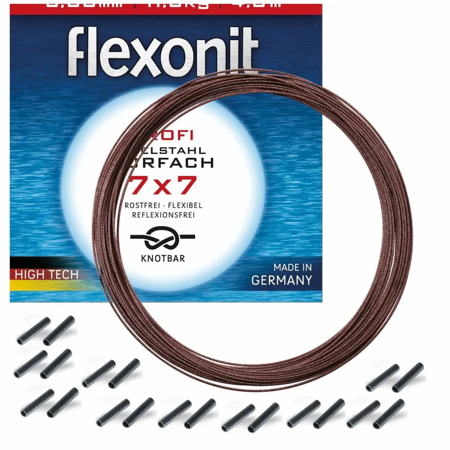 Flexonit 7x7 Stahlvorfach 0,27mm + passende Quetschhülsen komplett Angelset