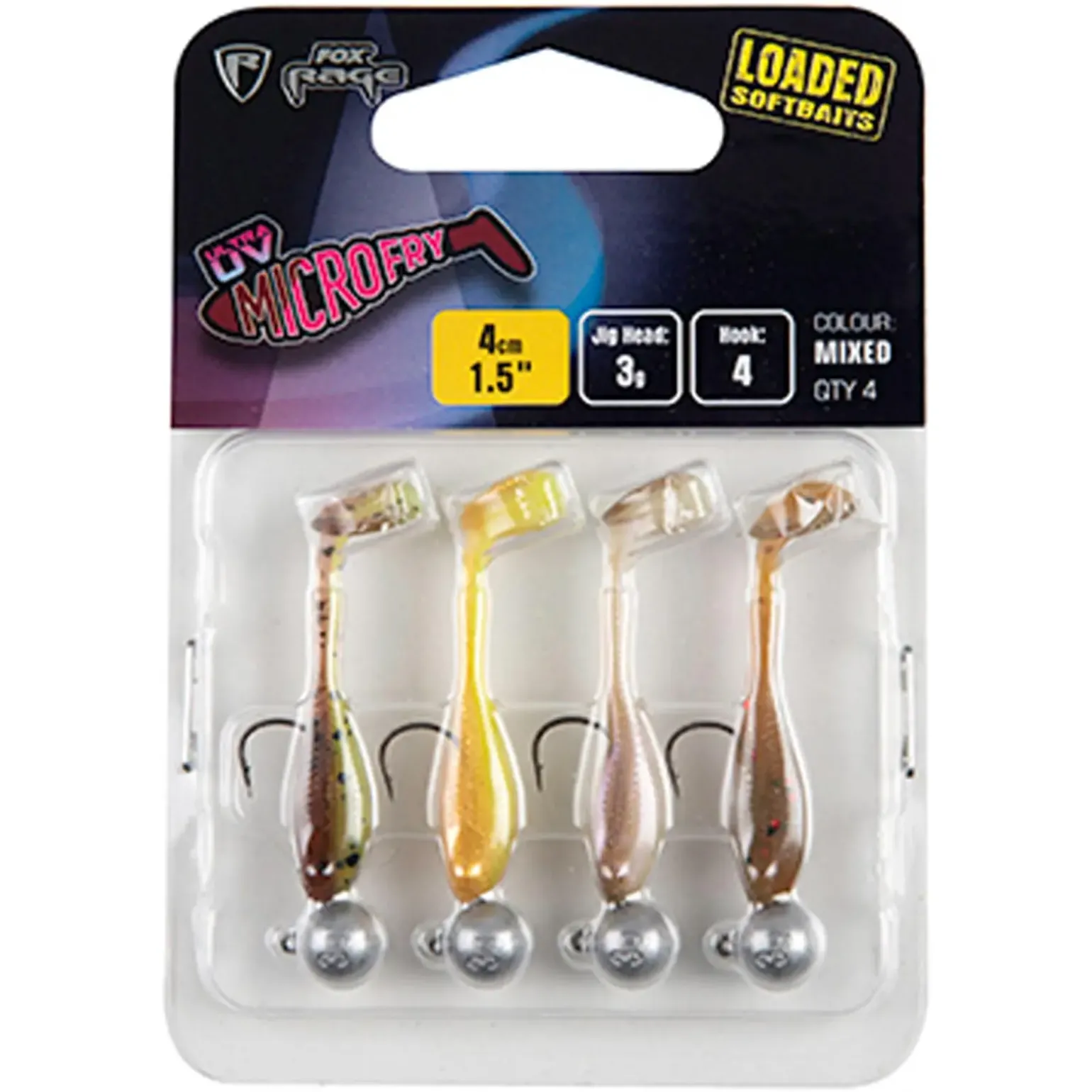 Fox Rage Micro Fry 4cm Loaded UV Mixed Colour Pack X4 Gummifisch Set