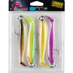 Fox Rage Zander Pro Shad 12cm x4 Mixed UV colour Pack  LOADED 12g 4/0 heaad Gummifisch Set
