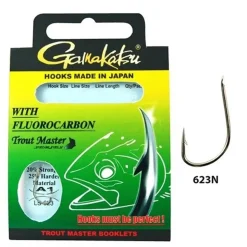 Gamakatsu Trout Master Fluorocarbon 623N #10-0,14mm 100cm Forellenhaken mit Vorfach