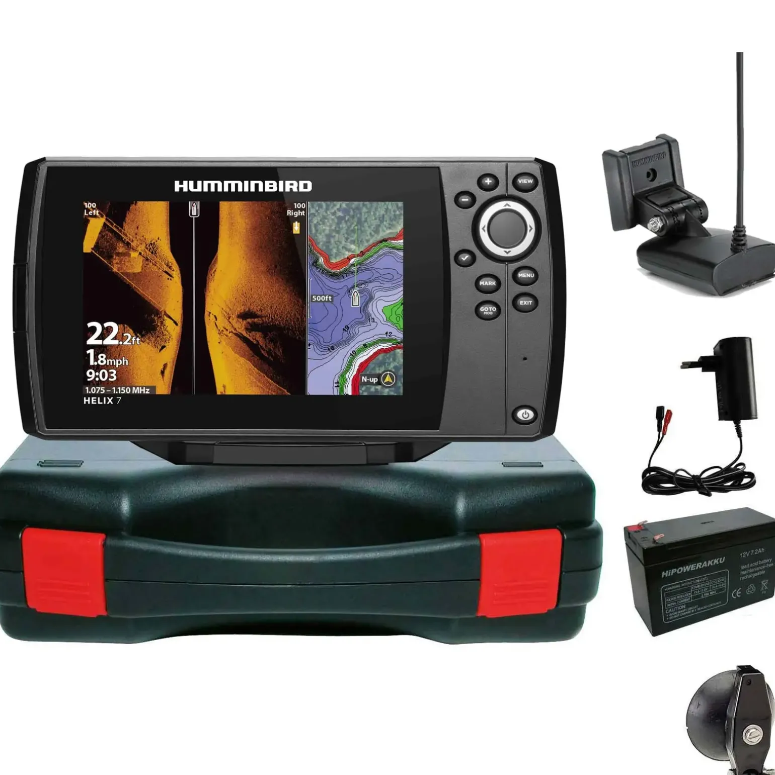 Humminbird Helix 7 Chirp GPS Mega SI G4 Side Imaging GPS Kartenplotter Echolot Portabel Basic - Komplett mit Geber