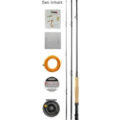 Jenzi Fliegenfischen Combo 2,40m Rute & Rolle & Schnur & Zubehör Angelset