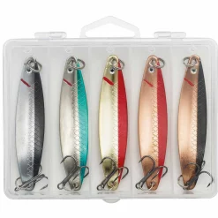 Kinetic Jebo Lachs-Blinker Angelset - 5 Lachsköder 34g mit Köderbox