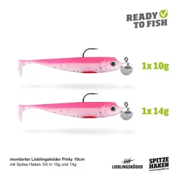 Lieblingsköder 10cm Actionpack Pinky Gummifisch montiert Set