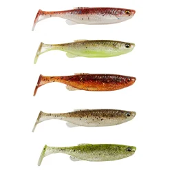 Savage gear Fat Minnow T-Tail 13cm 20g Clearwater Mix 5pcs. Gummifisch